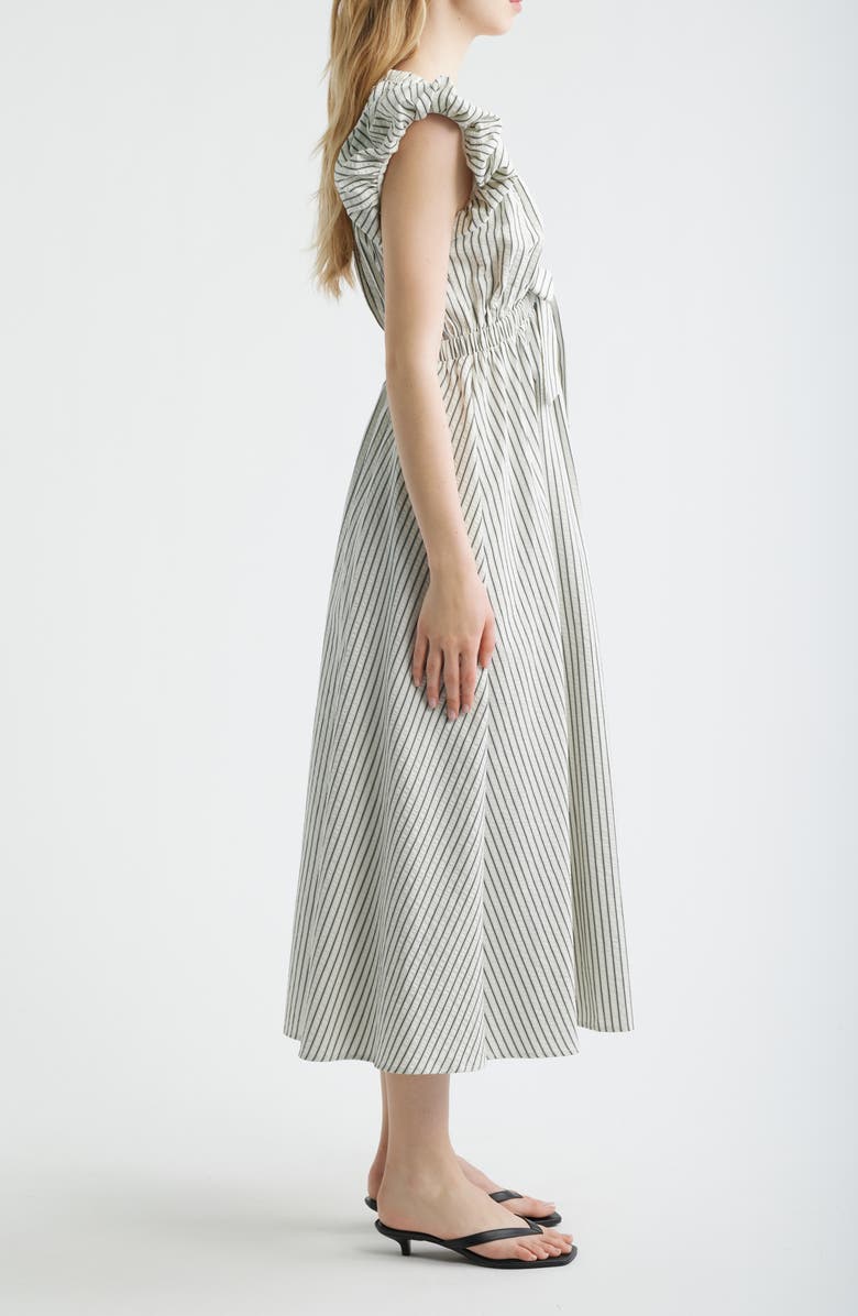 FREEMARKET Stripe Plunge Neck Cotton Dress, Alternate, color, White/ Black