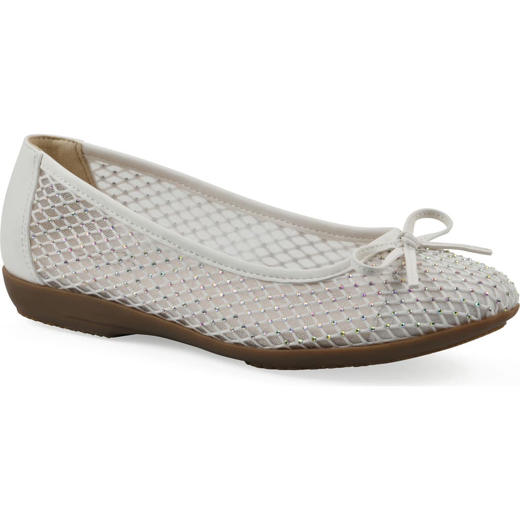 Cliffs By White Mountain Carlicia Rhinestone Mesh Ballet Flat In White Fabric
