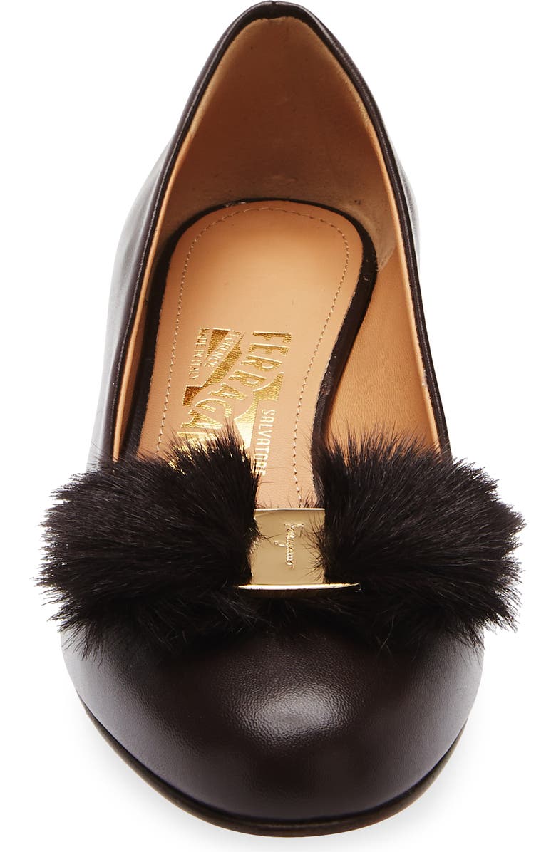 FERRAGAMO Vara Genuine Shearling Bow Pump, Alternate, color, Testa Di Moro Biscotto Ai2011