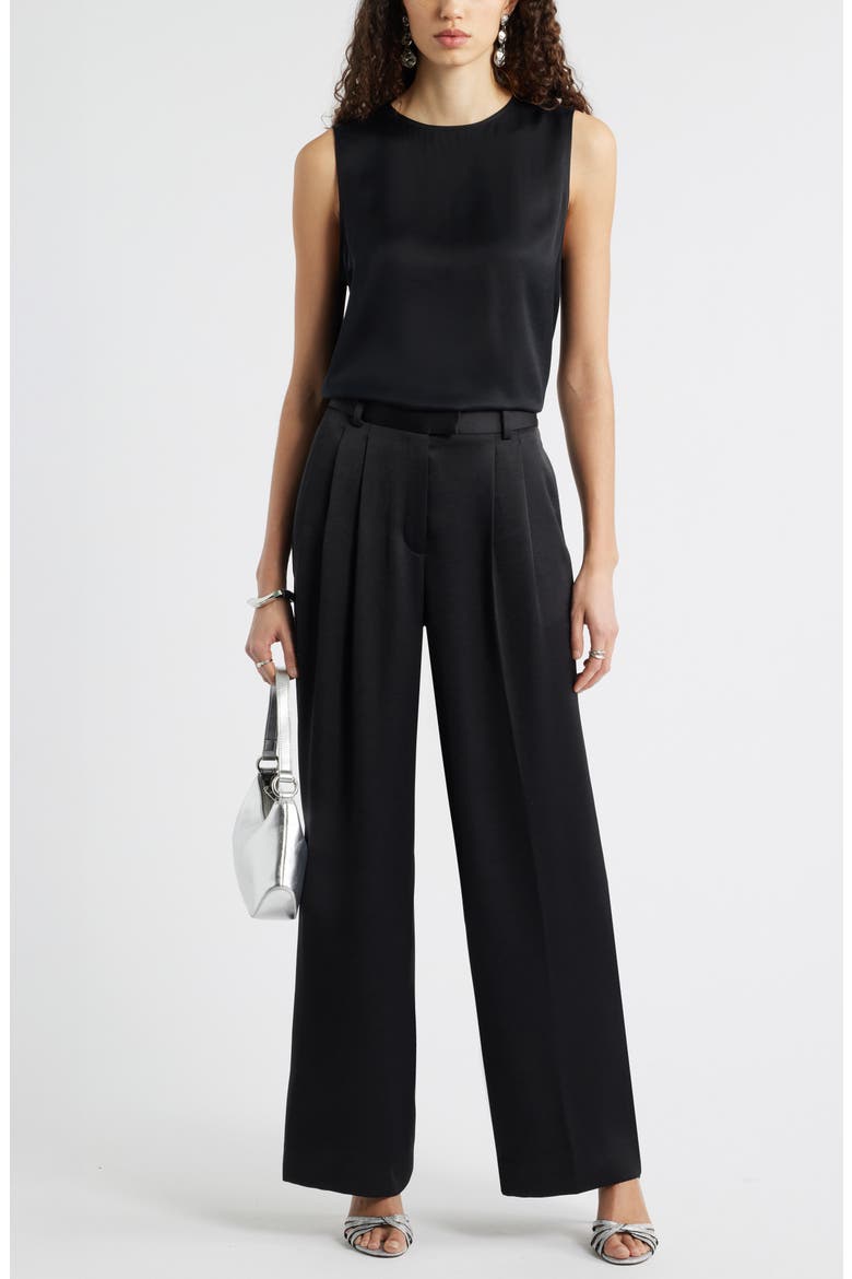 Satin Scoop Neck Tank, Alternate, color, BLACK