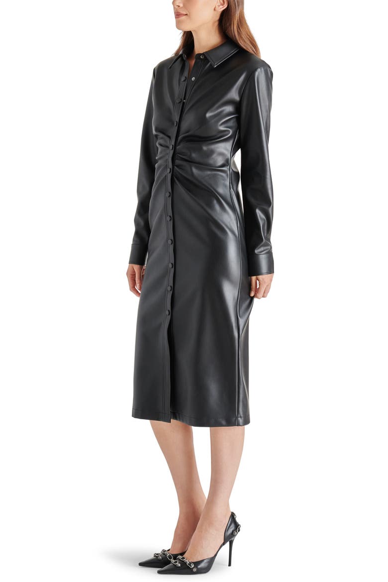McClain Long Sleeve Faux Leather Midi Shirtdress, Alternate, color, BLACK