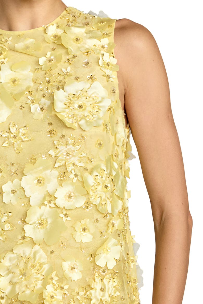 Floral Beaded Mesh Sleeveless Trapeze Mini Dress, Alternate, color, Yellow