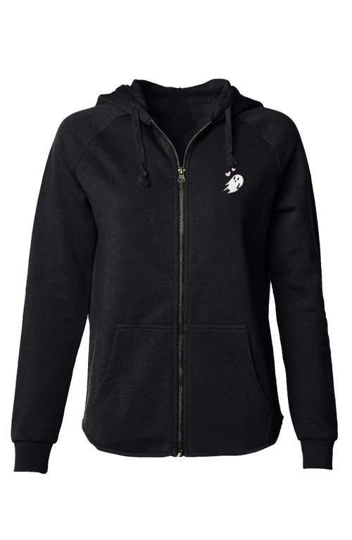 Dalix Heartly Ghost Zip Fleece Hoodie In Black