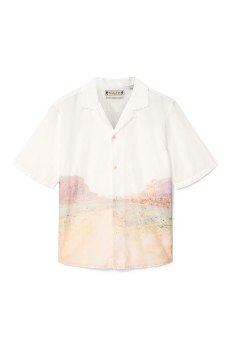 Monument Mountainscape Print Slub Cotton Camp Shirt, Alternate, color, TERN WHITE