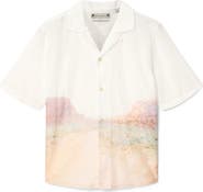 AllSaints Monument Mountainscape Print Slub Cotton Camp Shirt