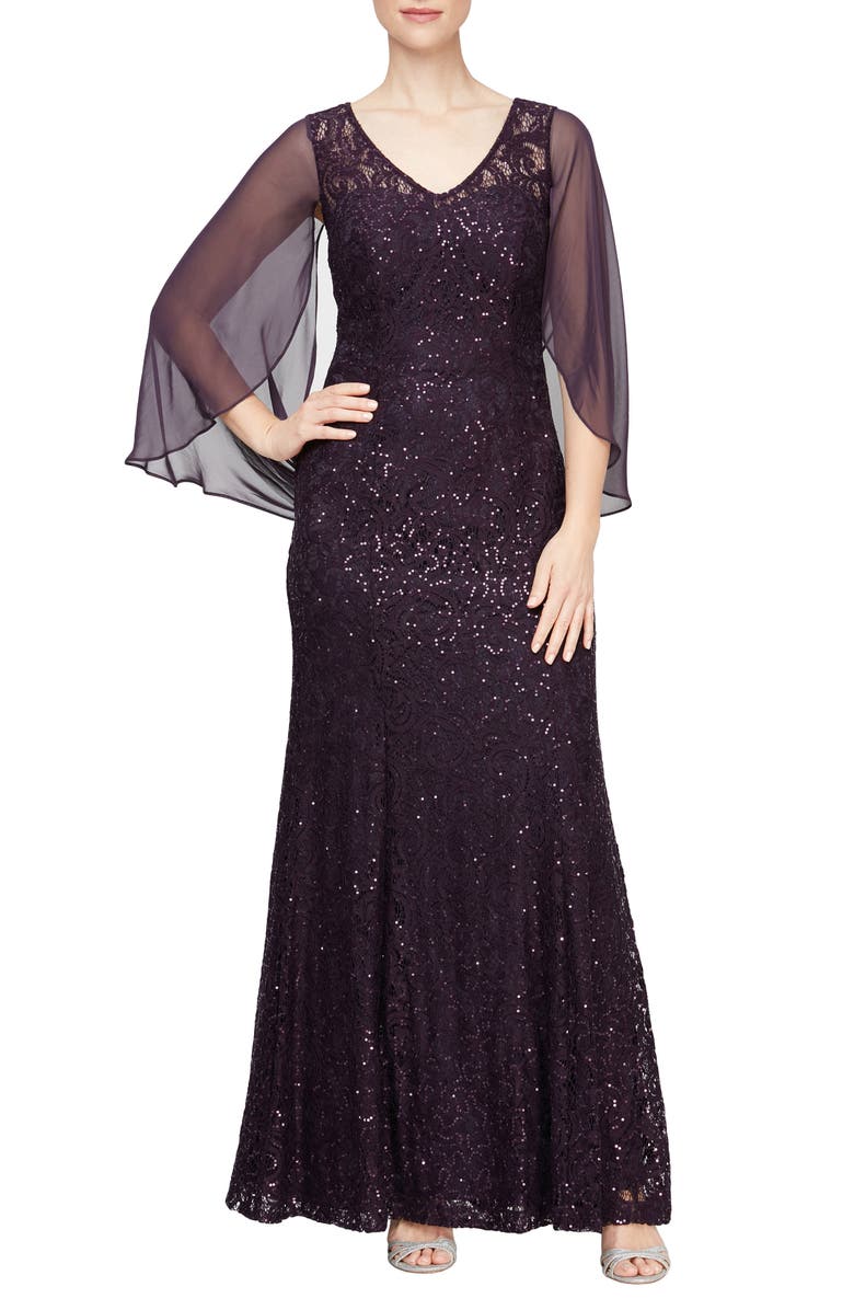 Alex Evenings Sequin Capelet Trumpet Gown, Main, color, 