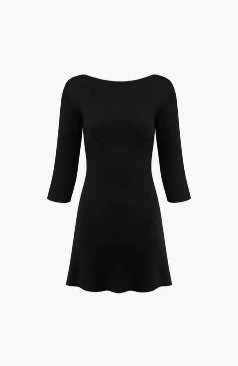Knit 3/4 Sleeve Boat Neck Dress