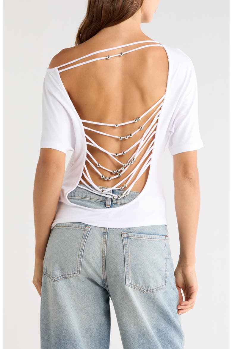 Beaded Backless Jersey Top, Alternate, color, WHITE
