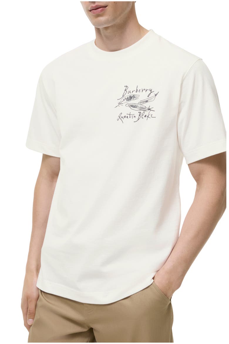 Feather Print Cotton T-shirt, Main, color, Chalk white