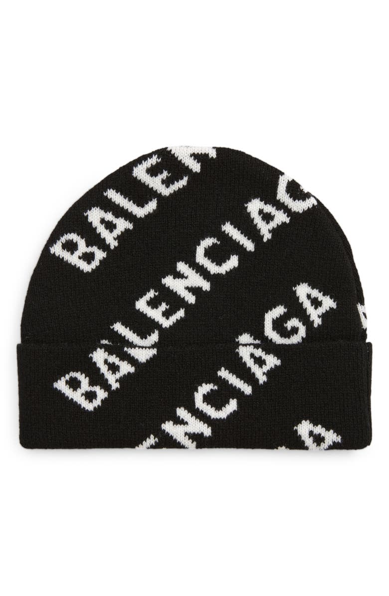 Balenciaga Logo Jacquard Wool Blend Beanie, Main, color, 