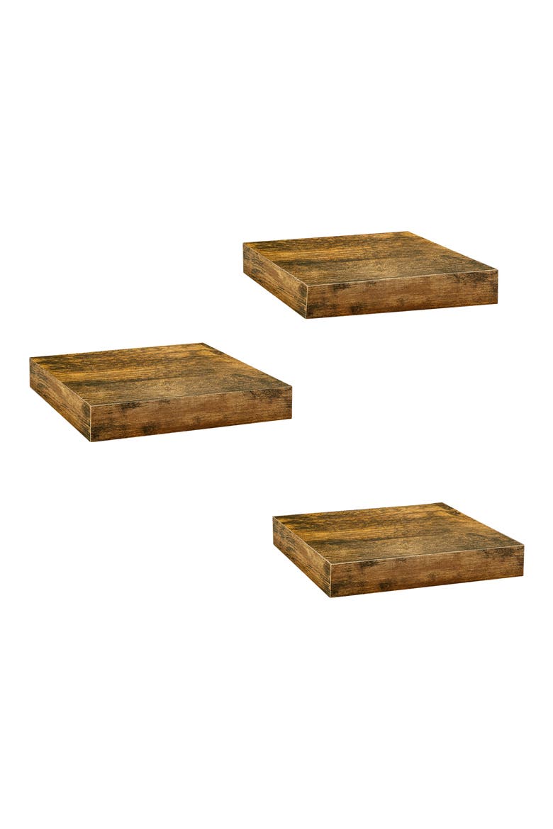Set of 3 Square Floating Shelves, Main, color, BROWN