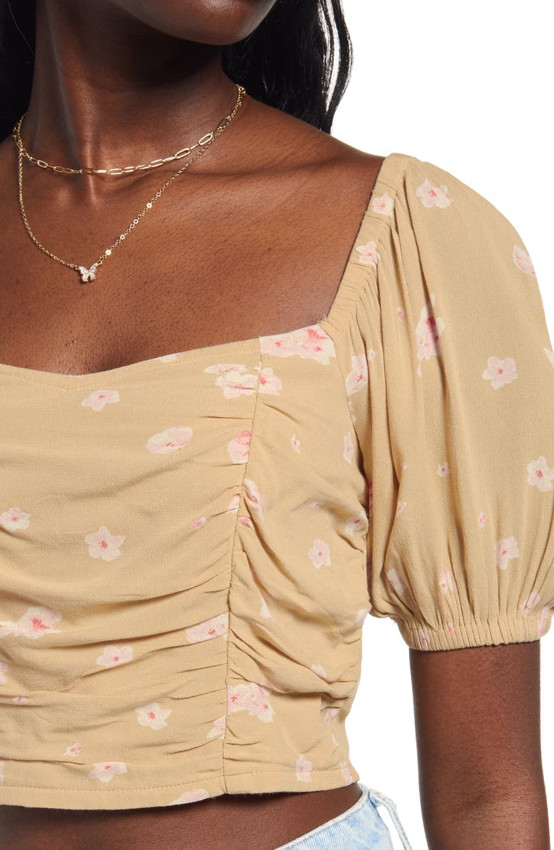 BP. Floral Print Ruched Crop Top, Alternate, color,