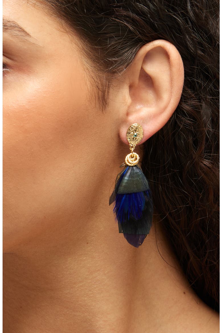 Small Sao Feather Earrings, Alternate, color, BLACK