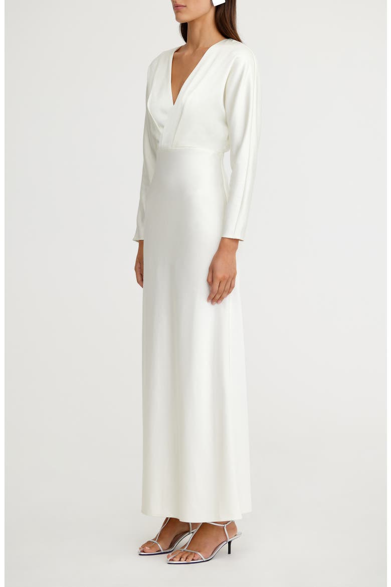 Lucile Long Sleeve Satin Gown, Alternate, color, BONE