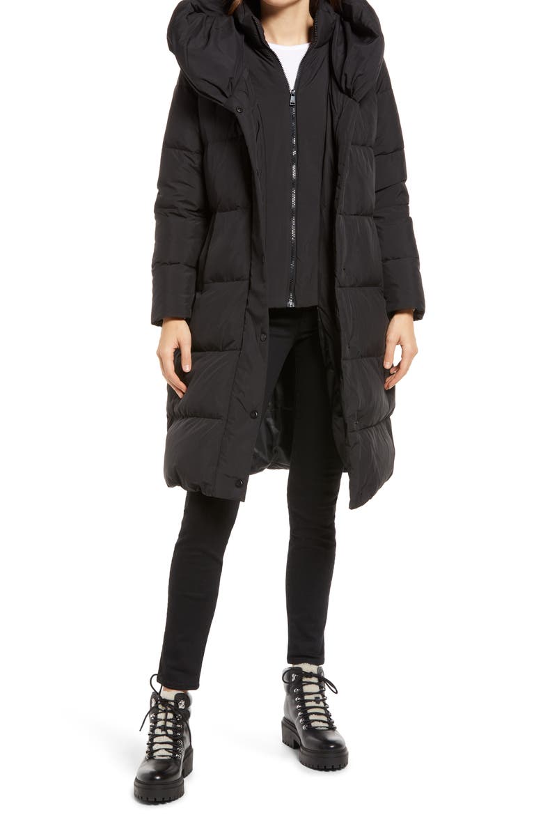 Pillow Collar Quilted Puffer Coat, Alternate, color, BLACK