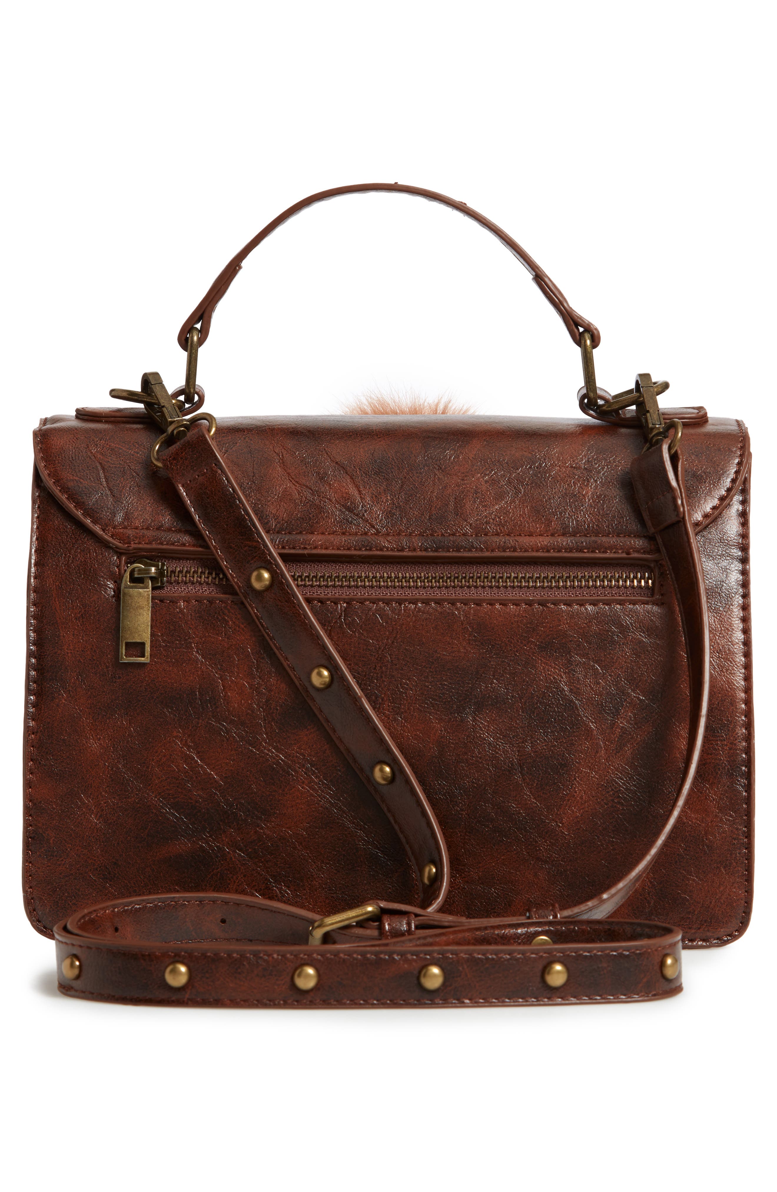Muche et Muchette Eleanor Faux Leather Satchel with Faux Fur Pom, Alternate, color, 