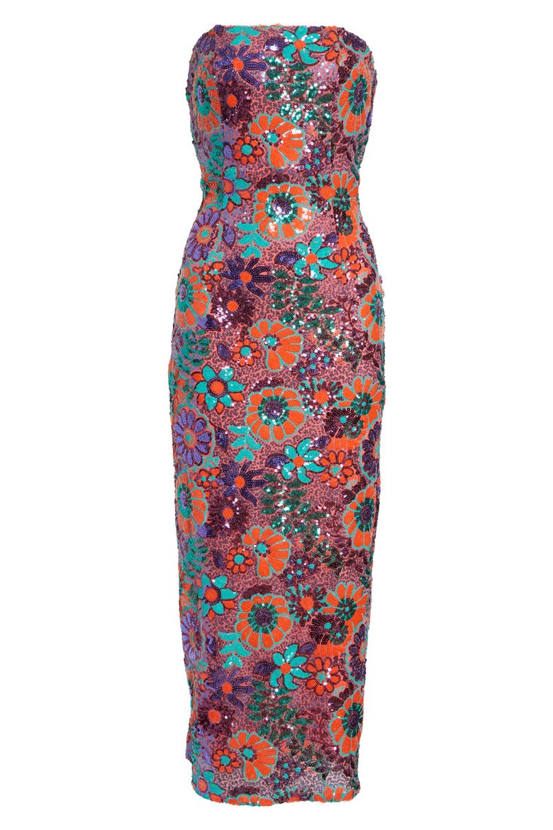 Bonnie Sequin Strapless Sheath Dress, Alternate, color, CORAL SEQUIN COMBO