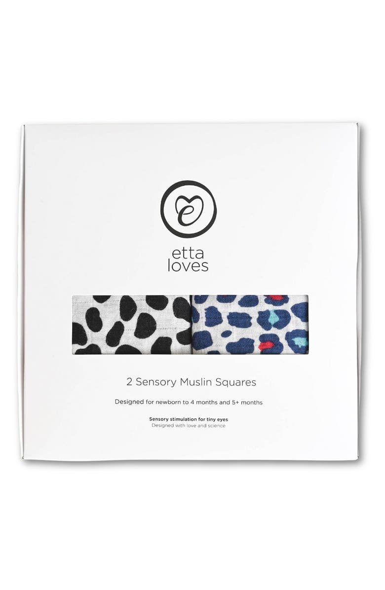 ETTA LOVES 2-Pack Animal Sensory Organic Cotton Muslin Blankets, Alternate, color, Animal Print Mixed
