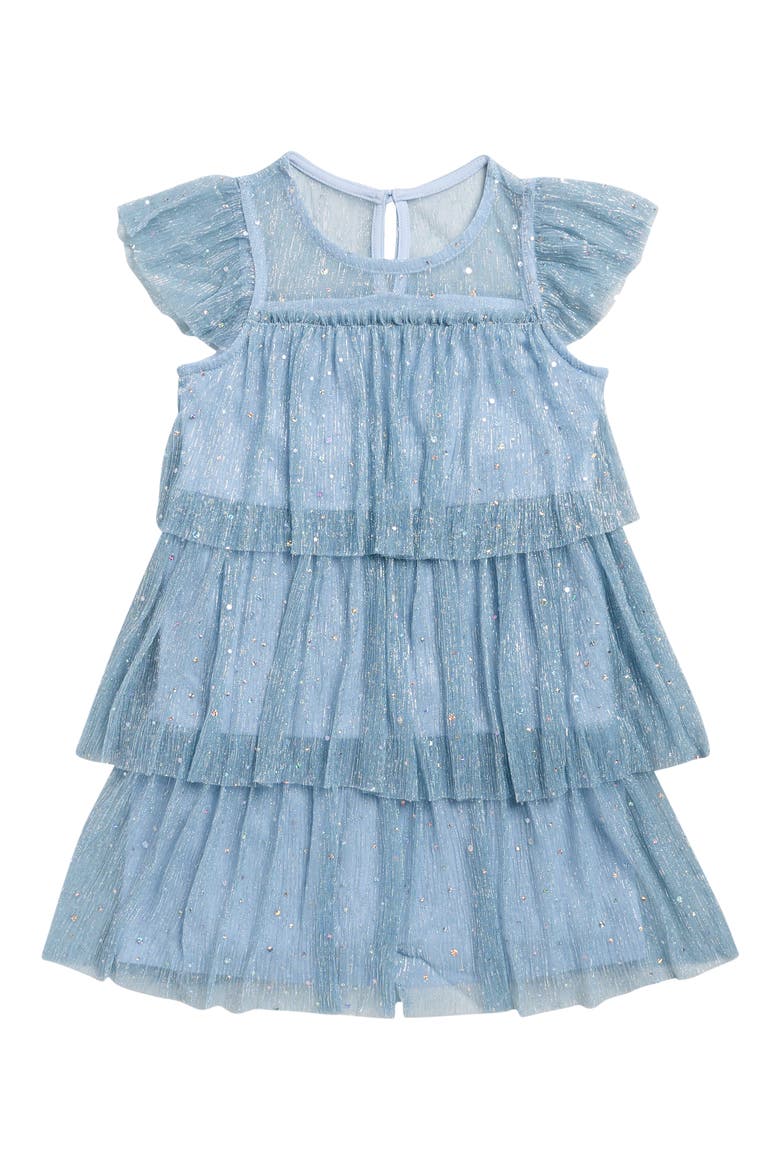 Kids' Confetti Metalllic Tiered Party Dress, Main, color, SKY BLUE