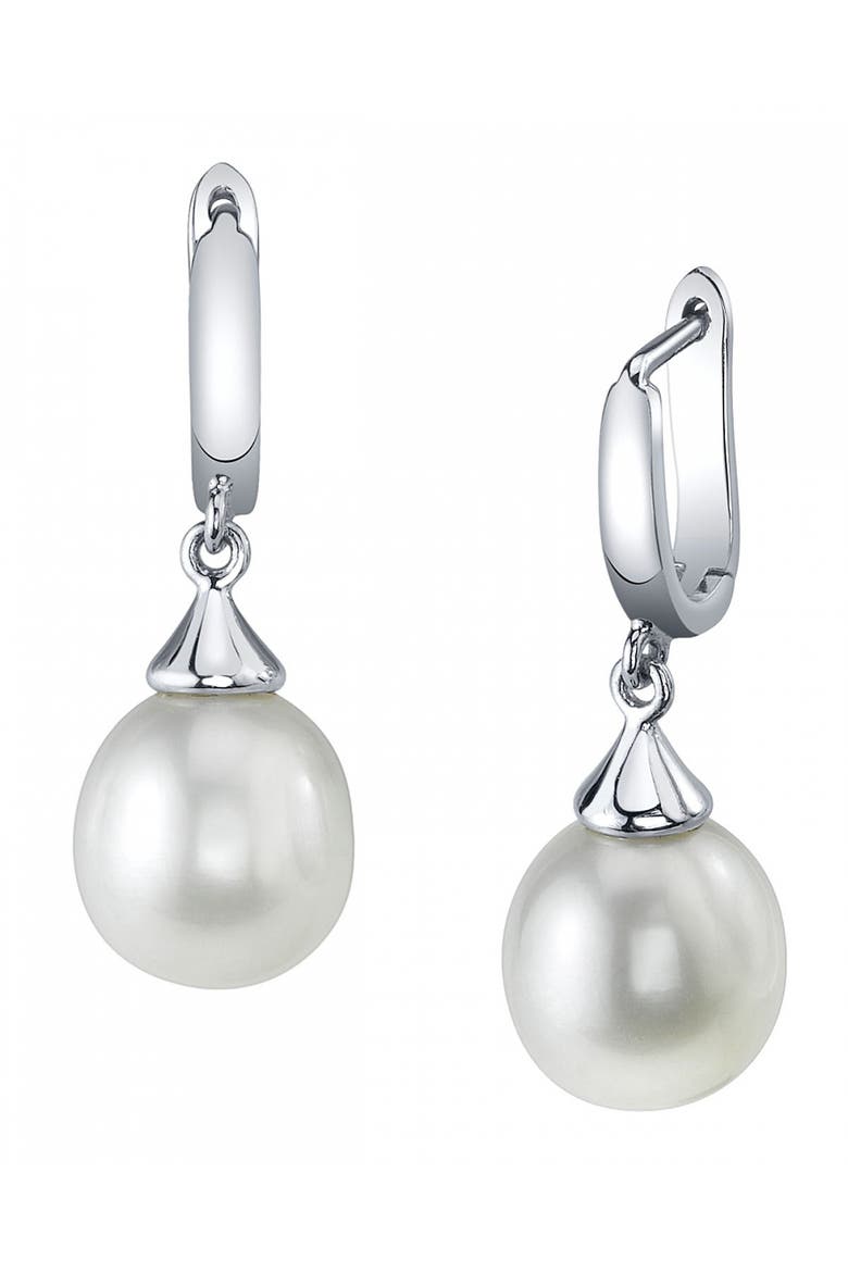 White Freshwater Teardrop Pearl Leverback Earrings, Main, color, Sterling Silver