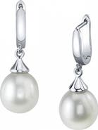 The Pearl Source White Freshwater Teardrop Pearl Leverback Earrings