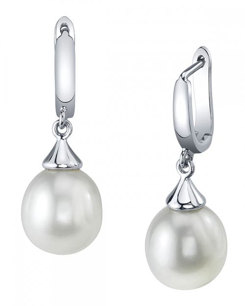 The Pearl Source White Freshwater Teardrop Pearl Leverback Earrings In Sterling Silver