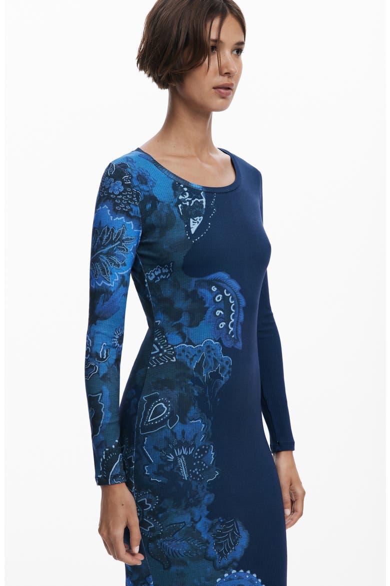 Floral Print Long Sleeve Midi Dress, Alternate, color, NAVY BLUE