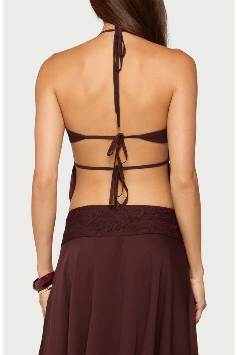 Evia Lace Trim Tie Back Halter Top, Alternate, color, PLUM