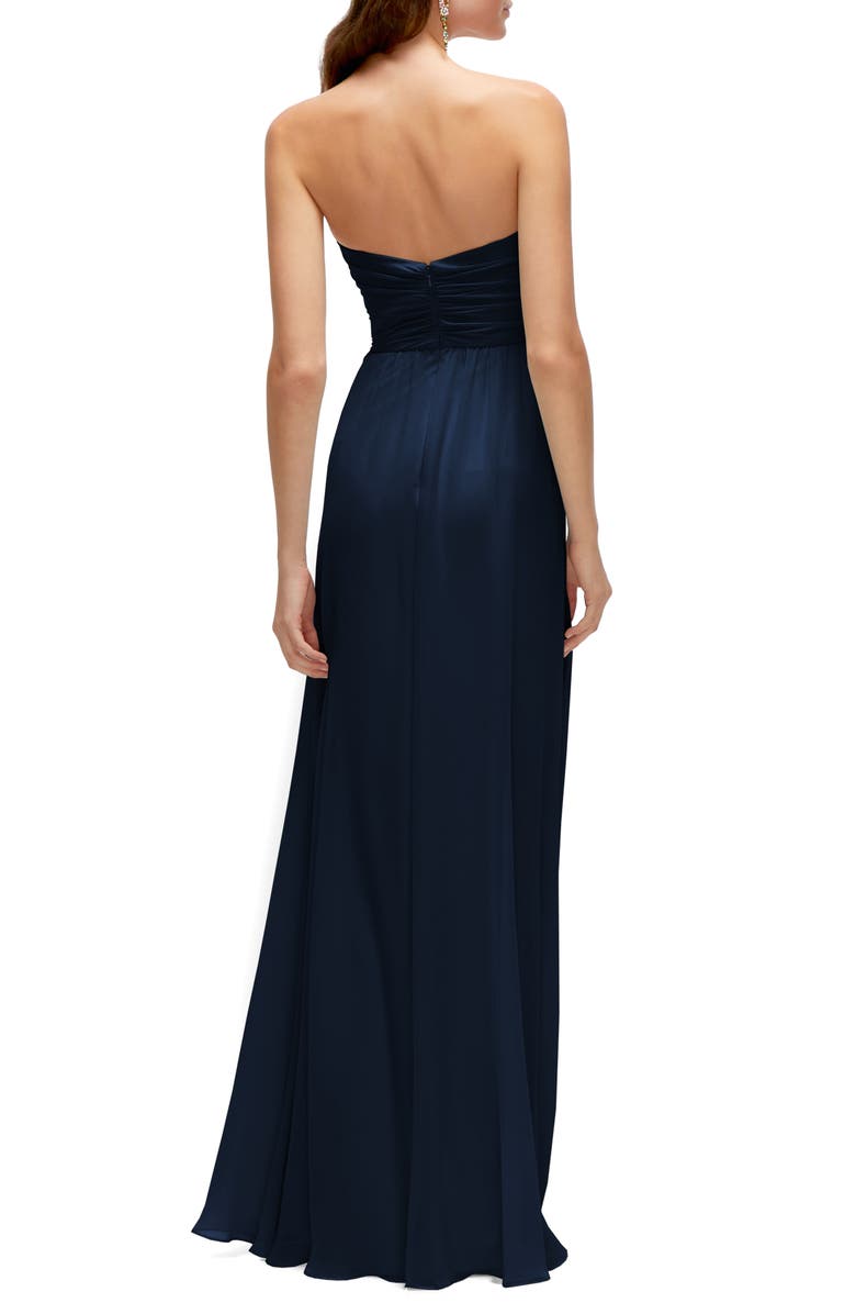 After Six Pleat Detail Strapless Chiffon A-Line Gown, Alternate, color, Midnight