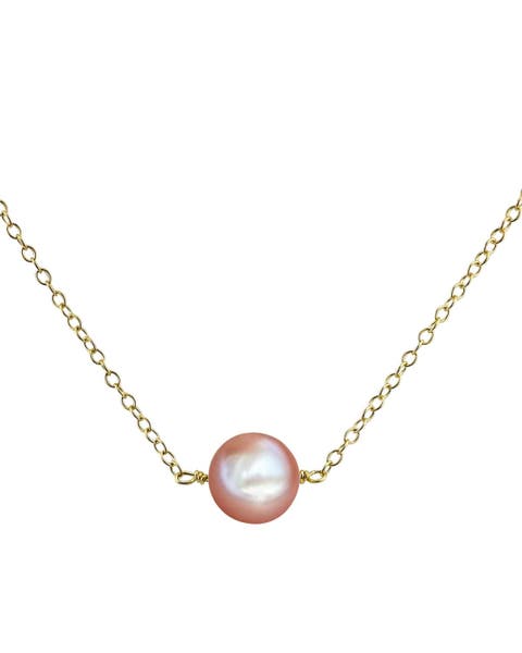 14K Gold Pink Freshwater Solitaire Pearl & Gold Pendant