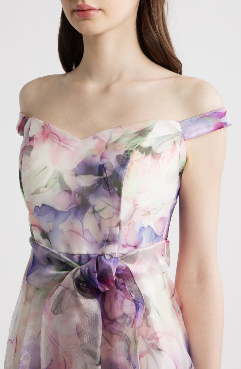 Eliza J Floral Off the Shoulder Ballgown, Alternate, color, Purple Multi