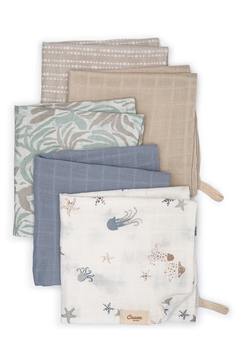 Parker 5-Pack Assorted Cotton Muslin Washcloths, Main, color, BLUE