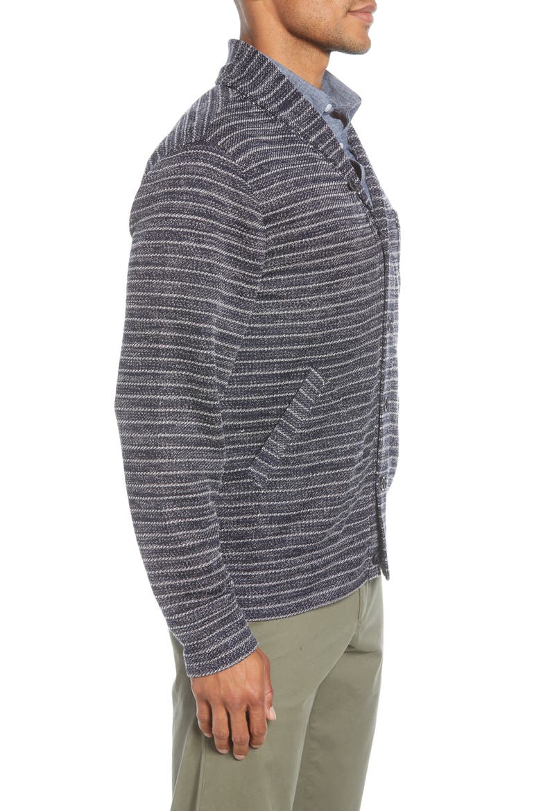 Shawl Collar Fleece Cardigan, Alternate, color, NAVY IRIS WHITE STRIPE