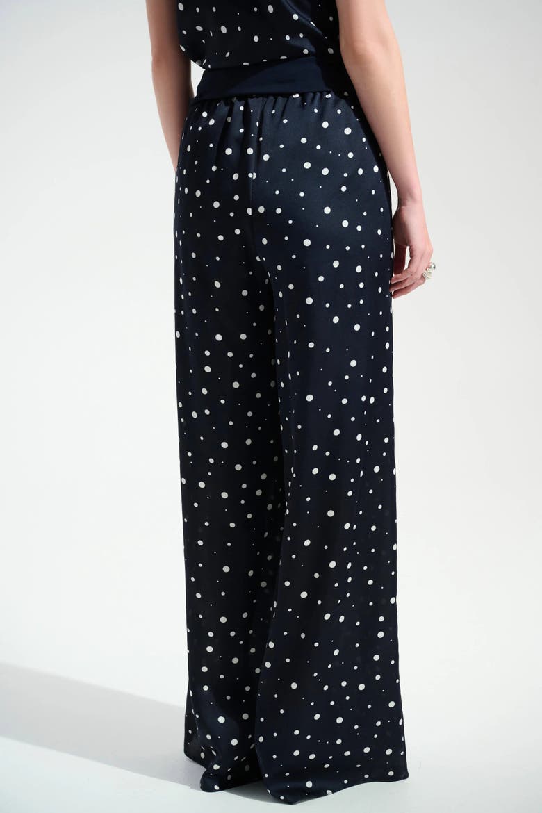 Signature | Satin Dot Print Wide Leg Pants With Contrast Sash, Alternate, color, Midnight Blue/Vanilla