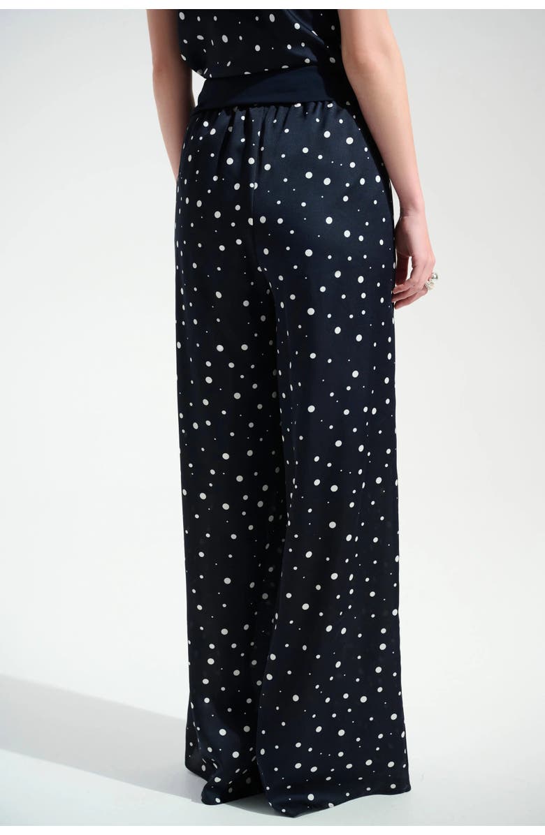 Joseph Ribkoff Signature | Satin Dot Print Wide Leg Pants With Contrast Sash, Alternate, color, Midnight Blue/Vanilla