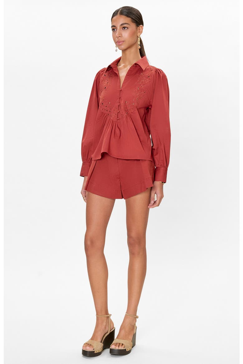 Rachelle Pop Over Blouse, Alternate, color, Burnt Sienna