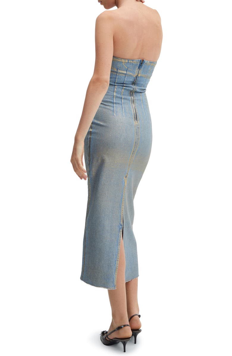 MANGO Strapless Denim Midi Dress, Alternate, color, 