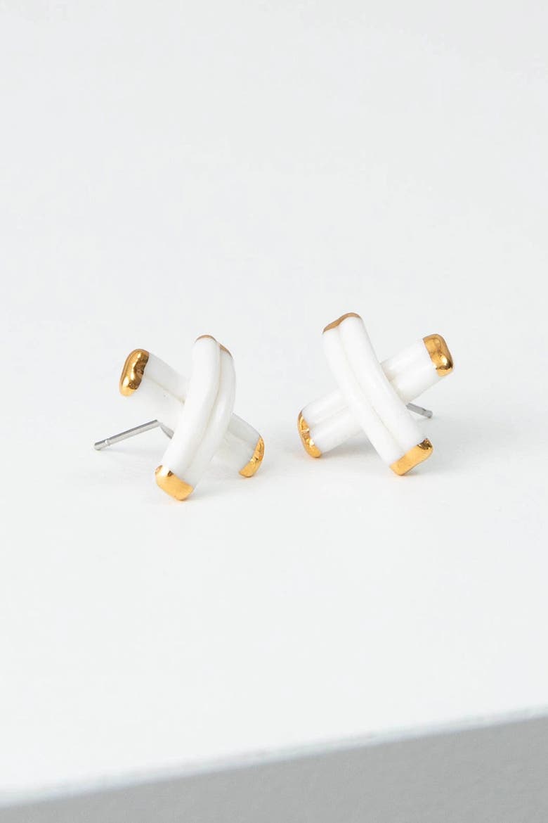 Porcelain Criss-Cross Studs, Main, color, Gold