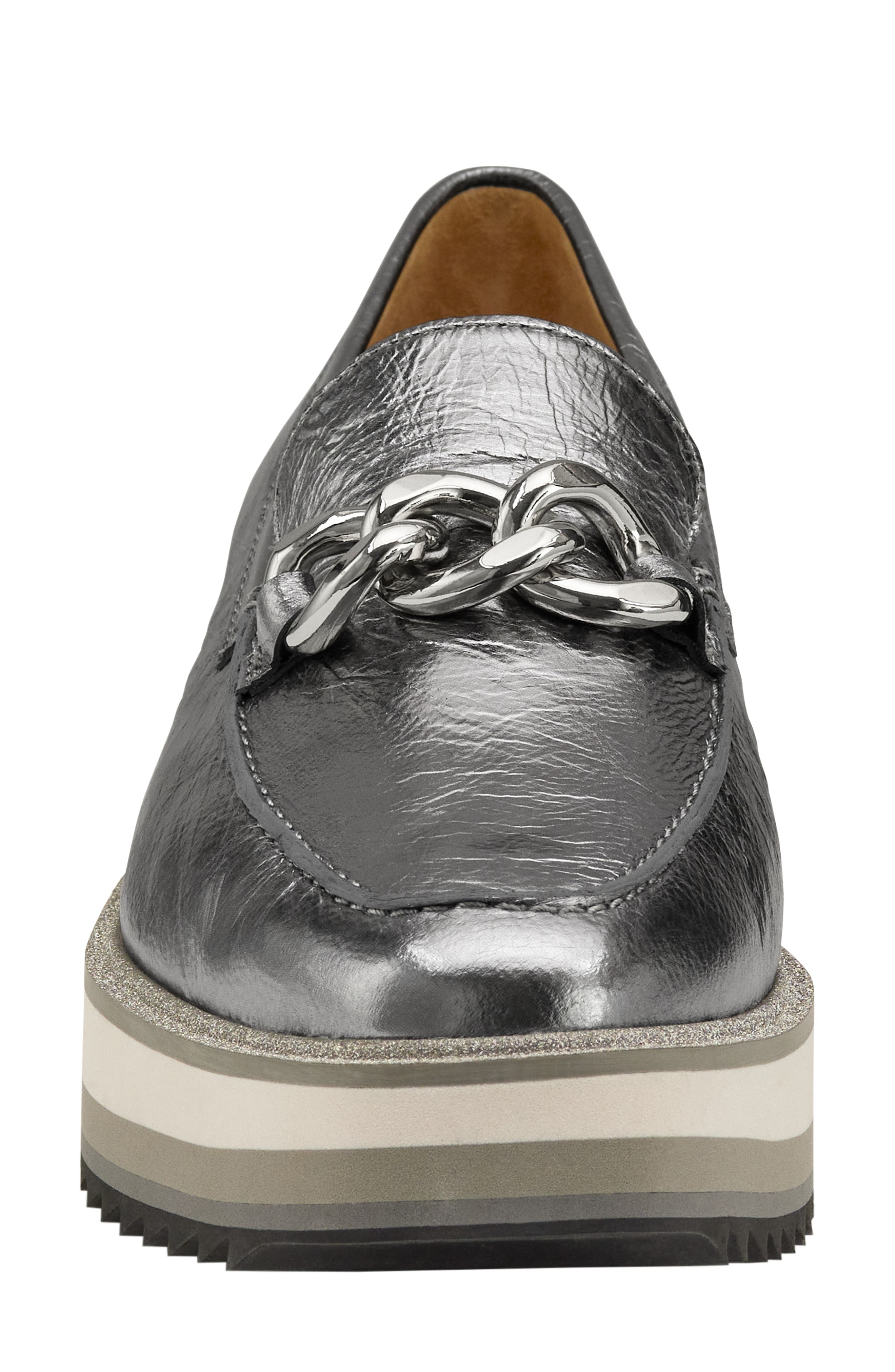 Gracelyn Chain Wedge Loafer, Alternate, color, SILVER METALLIC SHEEPSKIN