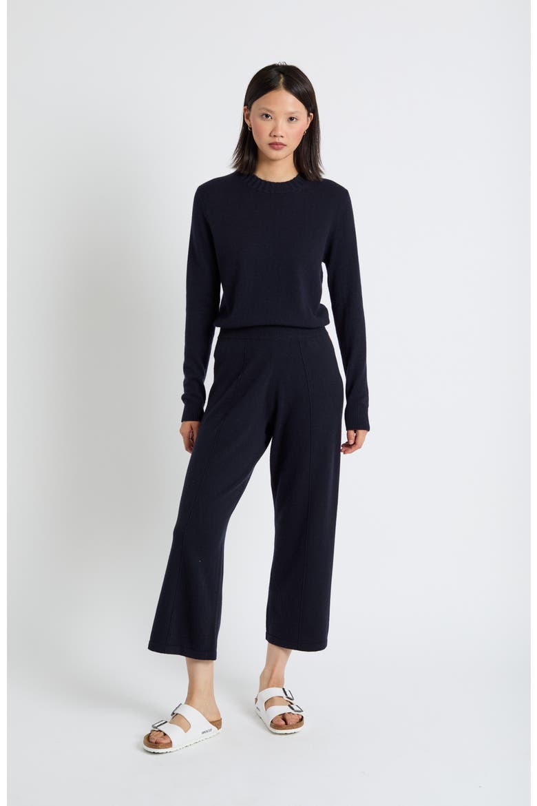 Wool-Cashmere Cropped Wide-Leg Pants, Alternate, color, Black