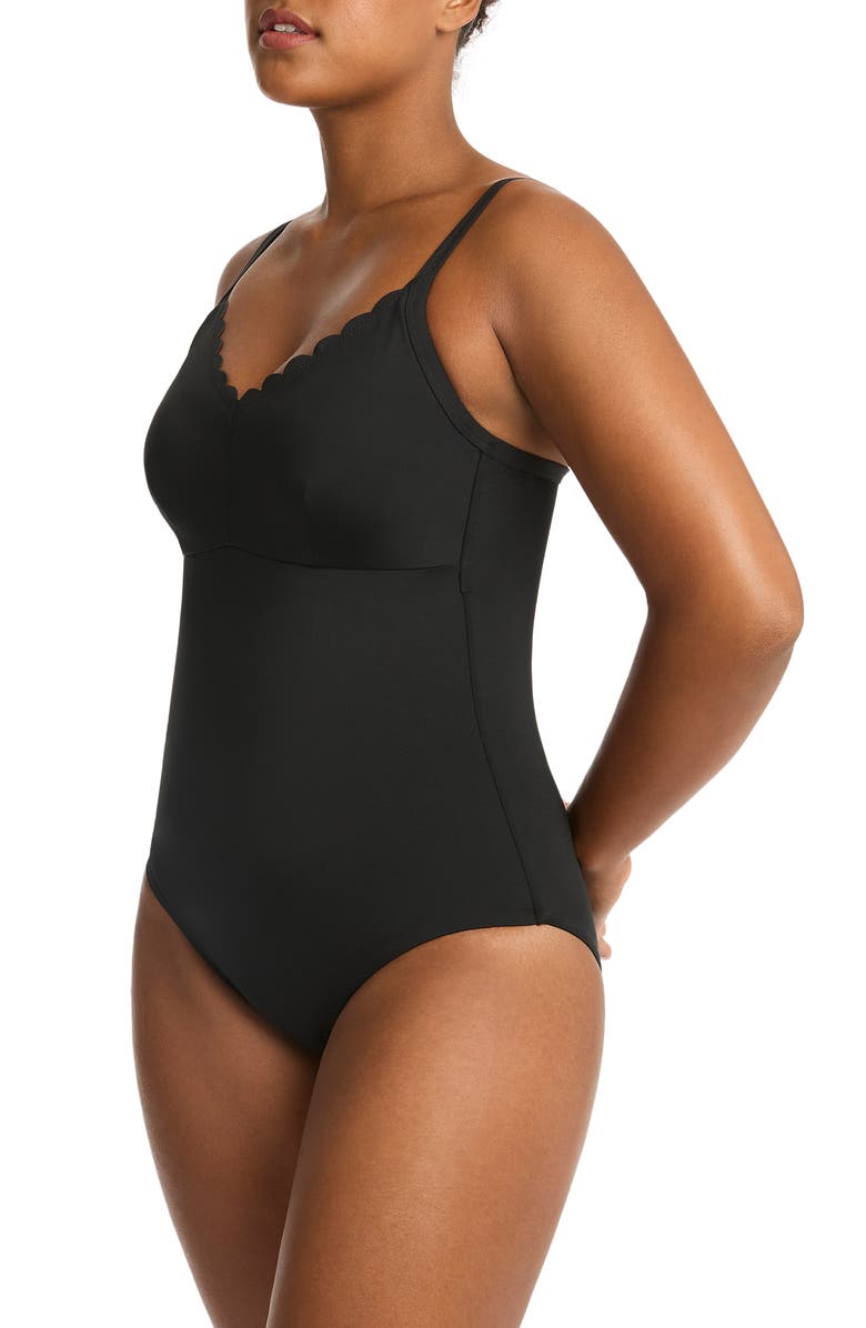 Sea Level Scalloped DD-Cup & E-Cup Underwire One-Piece Swimsuit, Alternate, color, Black