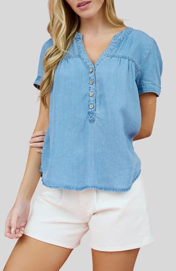 BLU PEPPER BLU PEPPER SHORT SLEEVE CHAMBRAY TOP