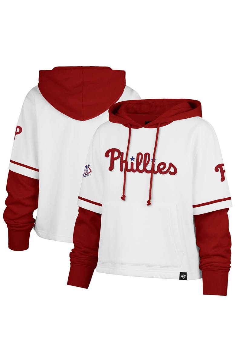 '47 Women's '47 White Philadelphia Phillies Trifecta Shortstop Cropped Pullover Hoodie, Main, color, 