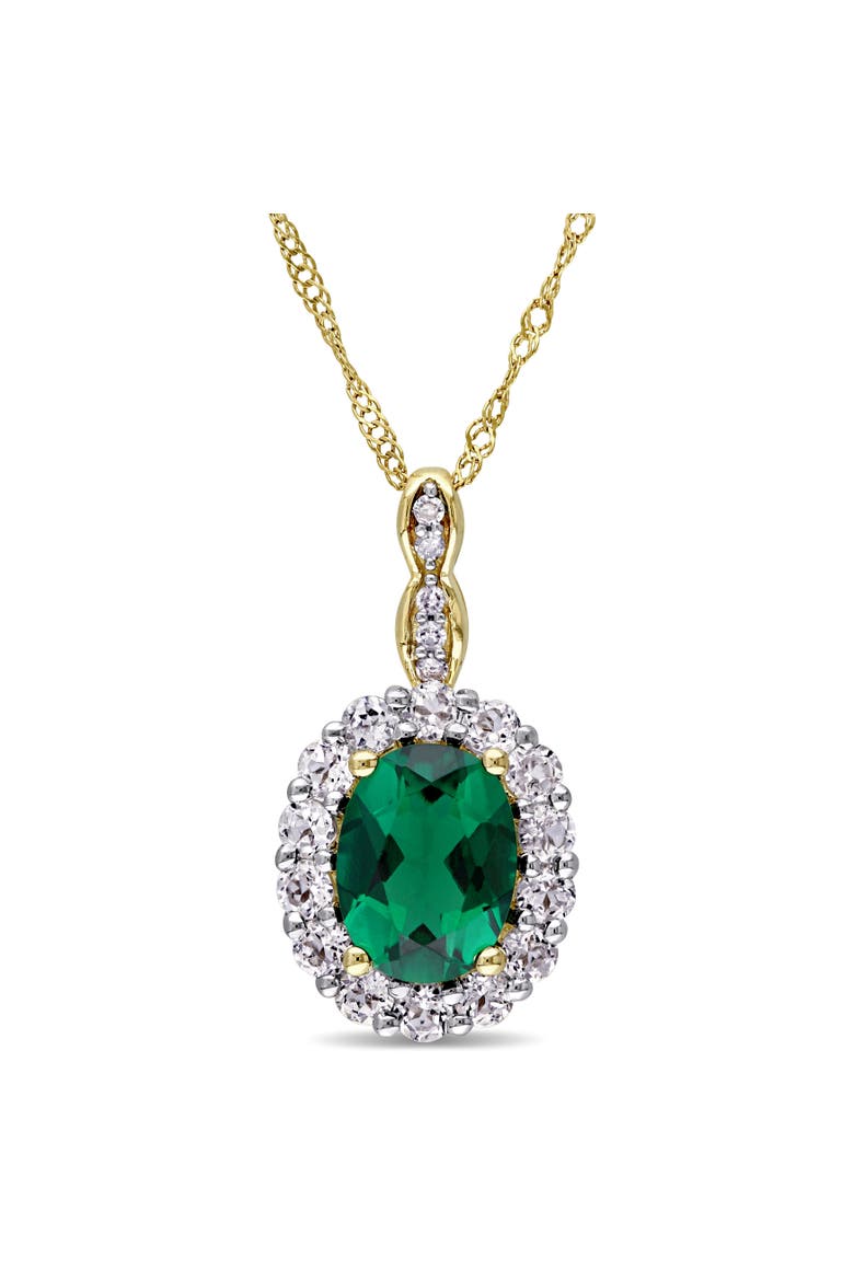 Gemstone & Diamond Oval Halo Necklace 14K, Main, color, Created Emerald/Gold