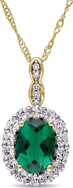 Julianna B. Gemstone & Diamond Oval Halo Necklace 14K