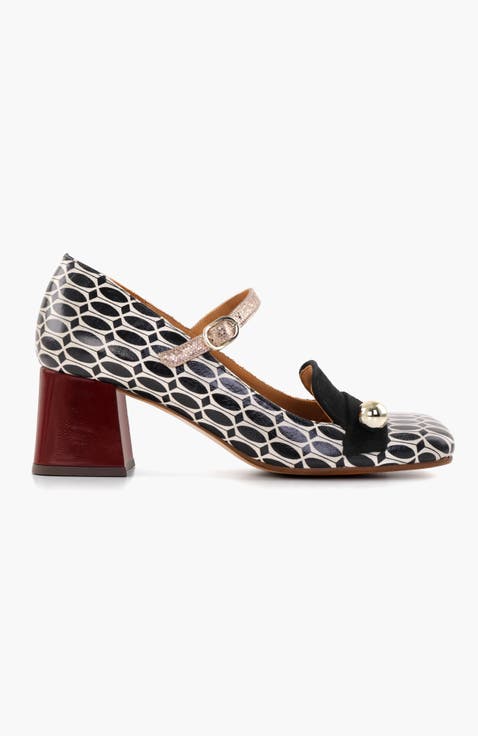 SWEKA Metallic embossed geometric leather shoes