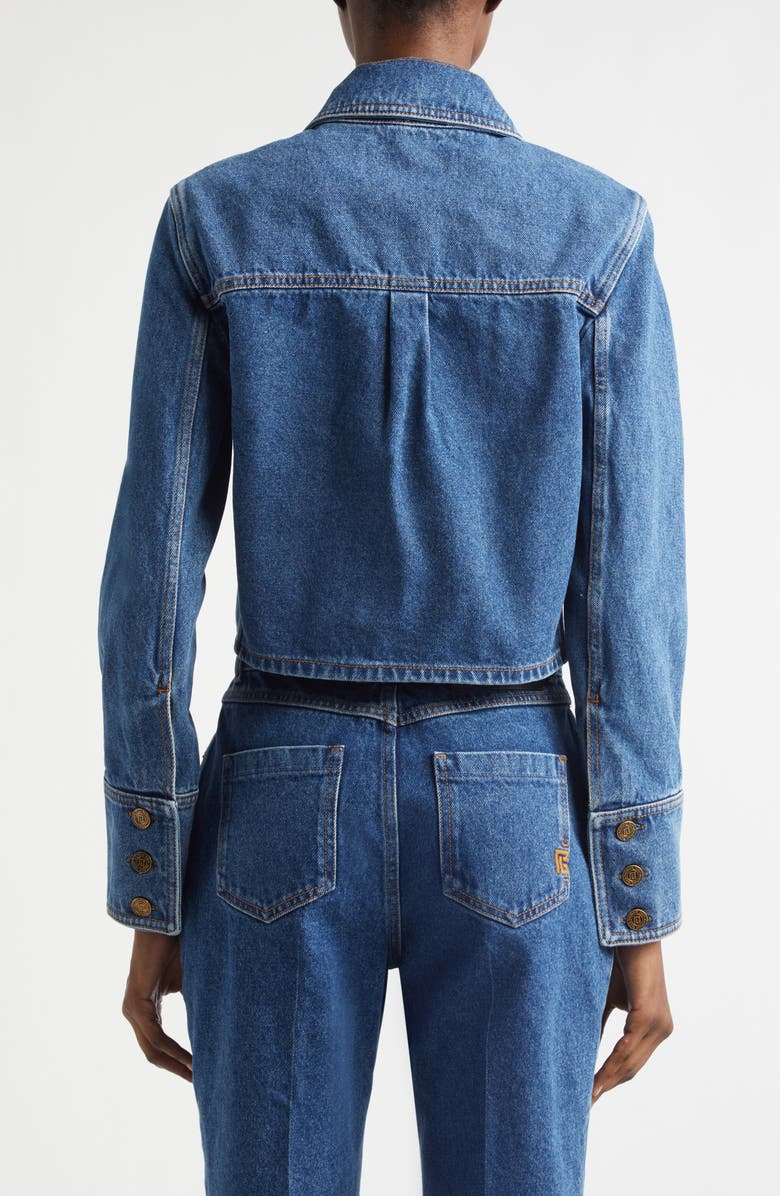 Balmain Crop Denim Jean Jacket, Alternate, color, 6Ex Bleu Jean Dark