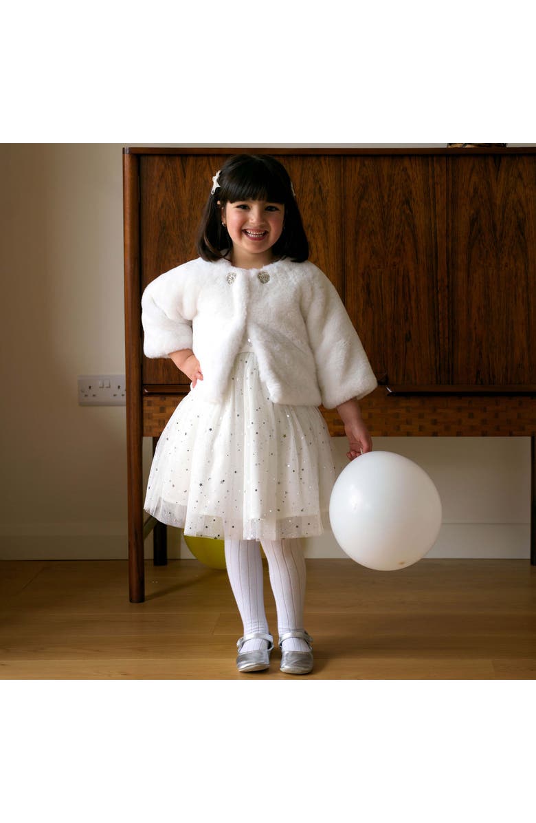 Rachel Riley Diamonte Faux Fur Jacket, Alternate, color, White