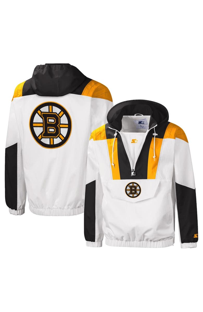 STARTER Men's Starter Black/White Boston Bruins Striker Half-Zip Hoodie, Main, color, 