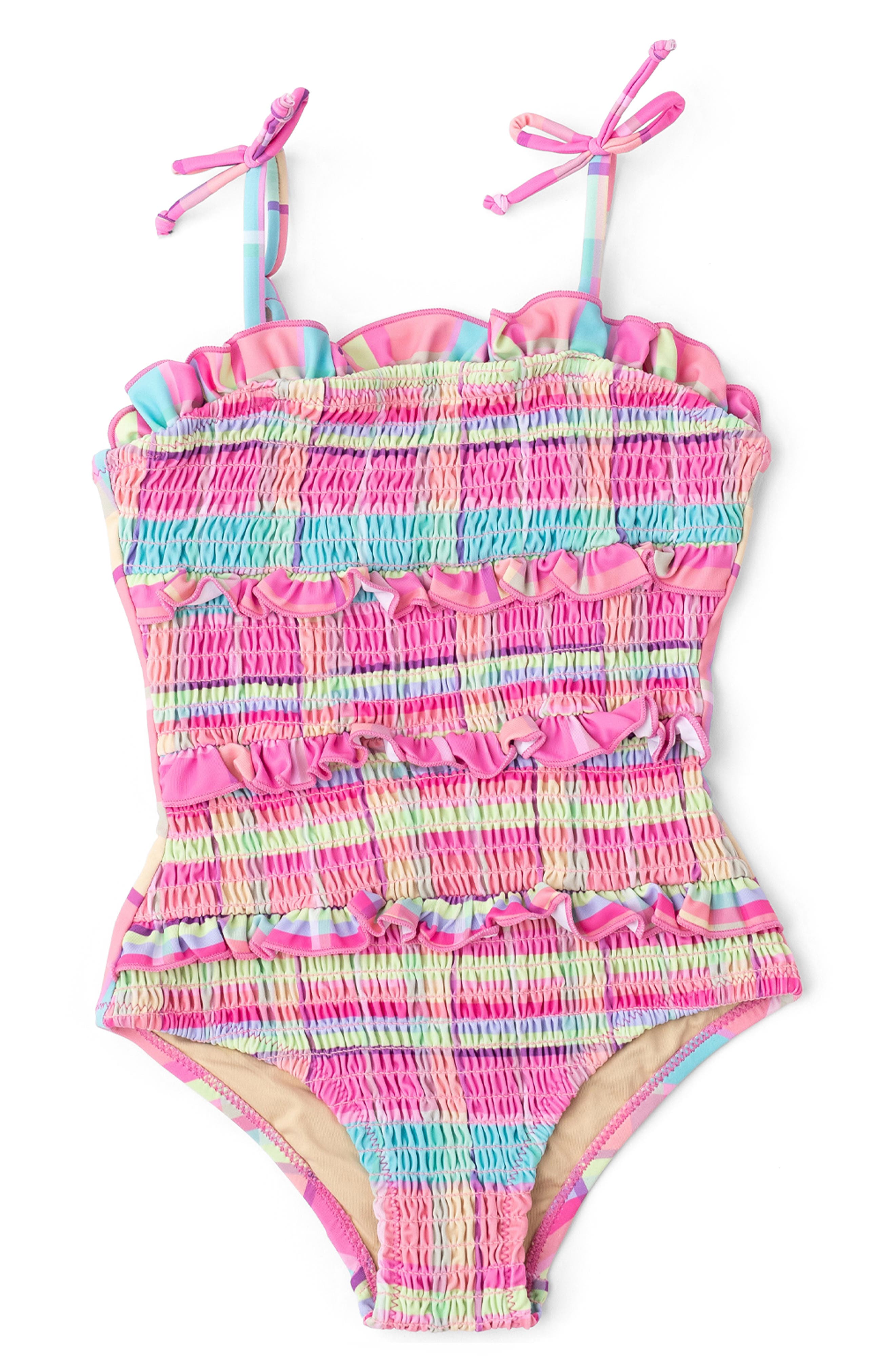 Shade Critters Kids' Summer Plaid Smocked One-Piece UPF 50+ Swimsuit